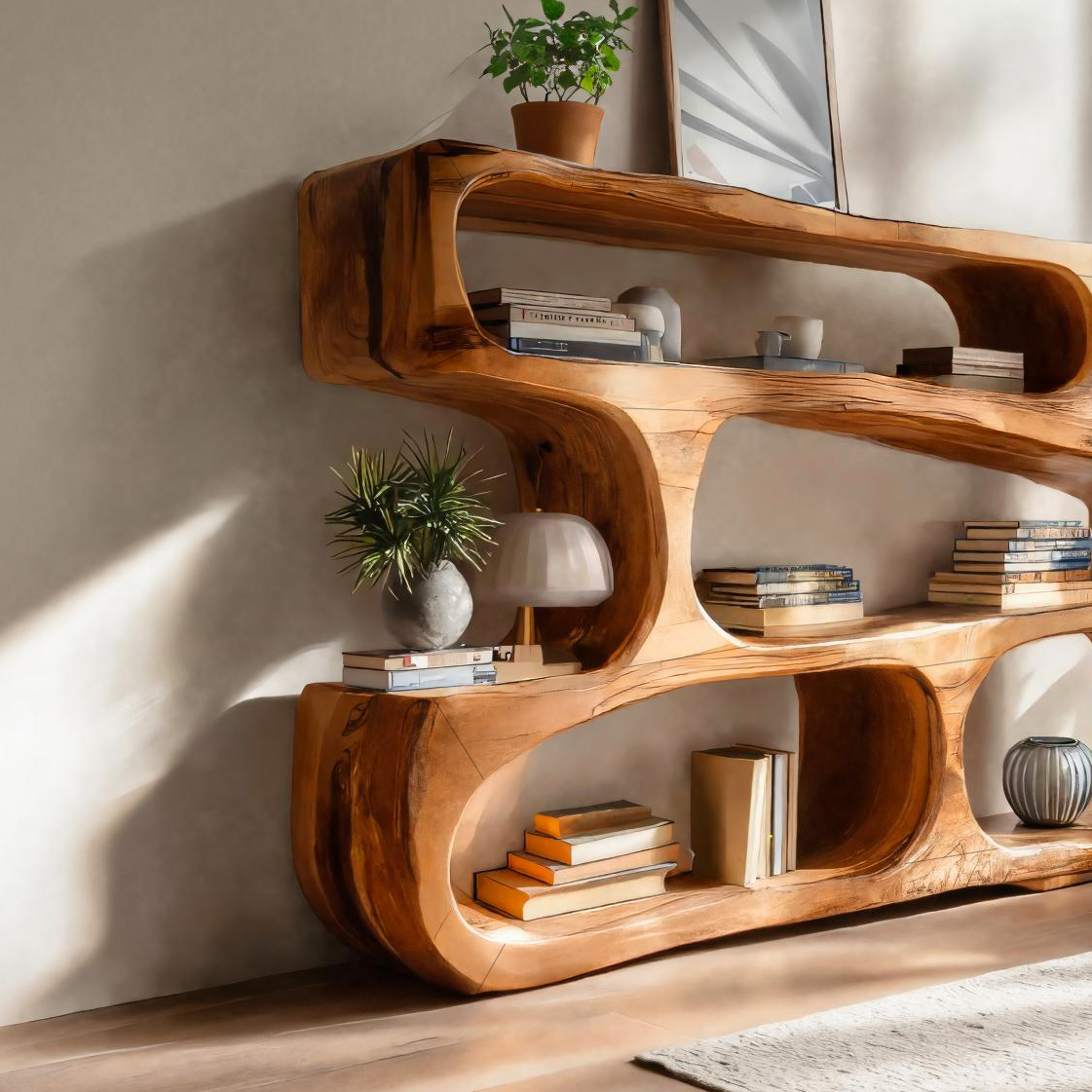 Modern Curved Bookcase Statement Piece For Living Room Kitchnce