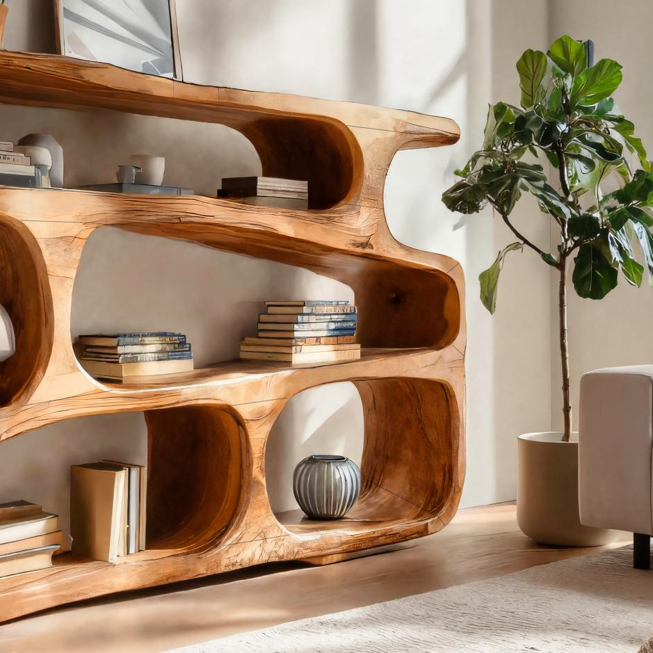 Modern Curved Bookcase Statement Piece For Living Room Kitchnce