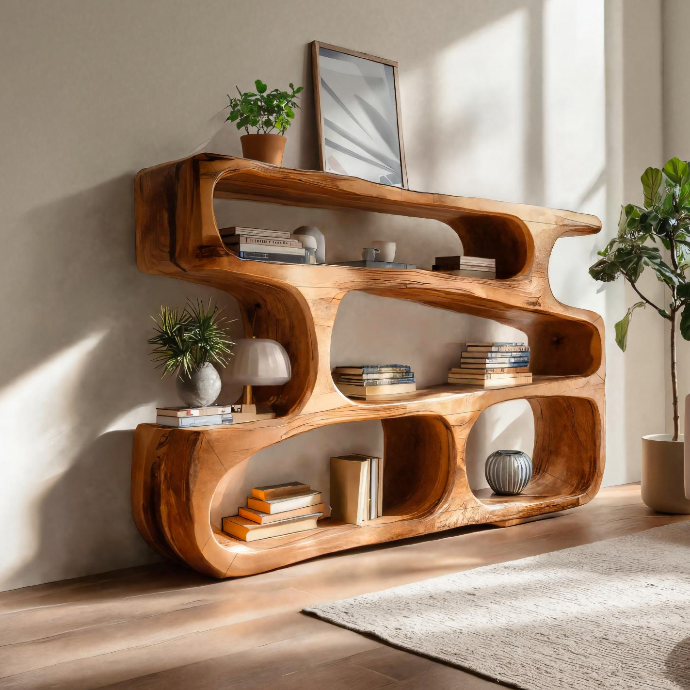 Modern Curved Bookcase Statement Piece For Living Room Kitchnce