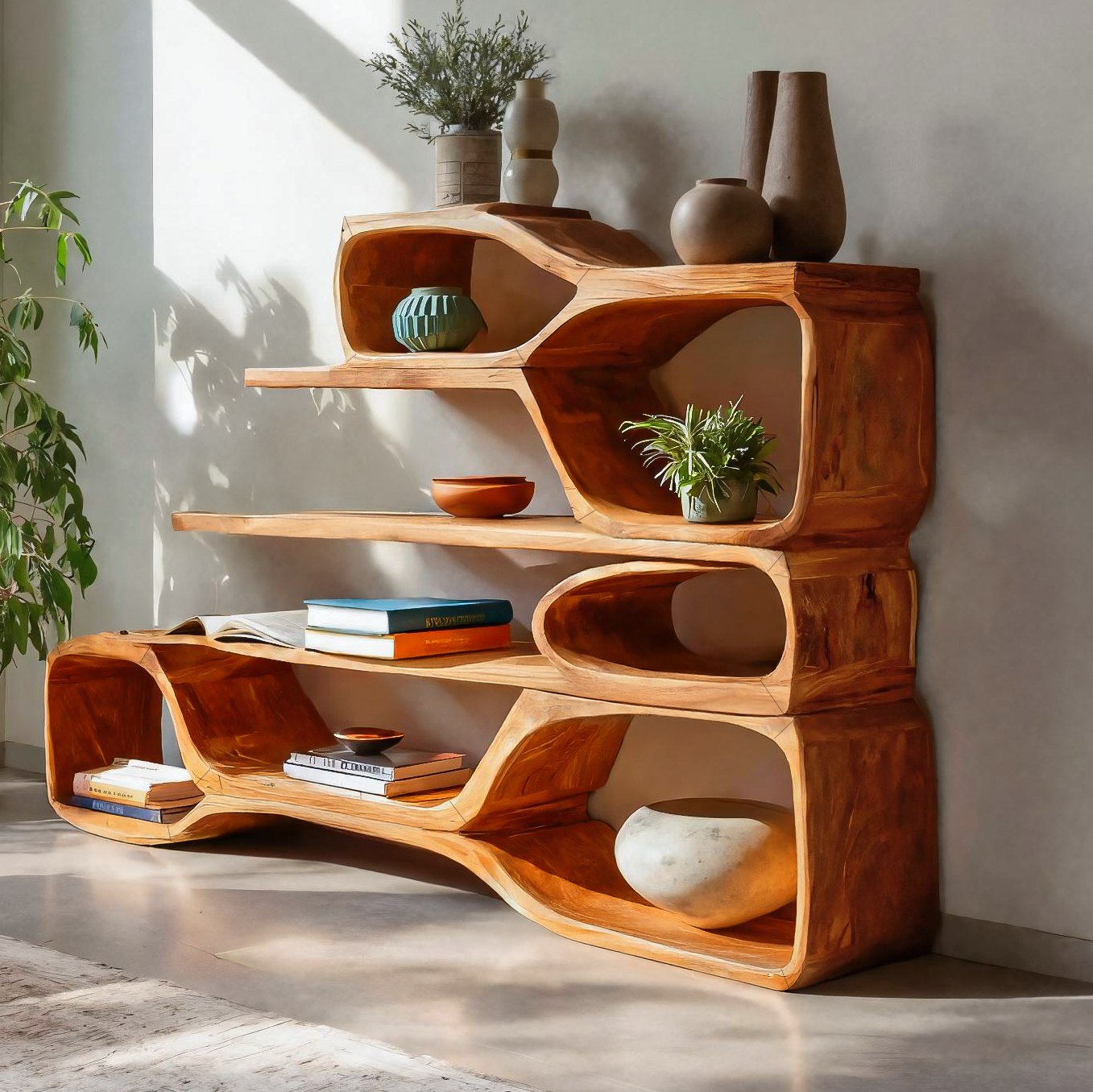 Curved Sculptural Bookshelf For Home Decor Kitchnce