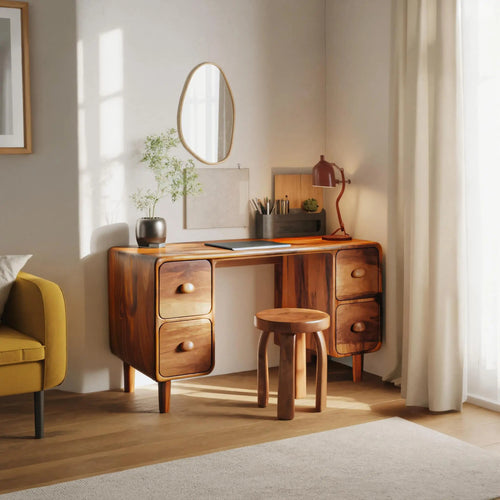 Modern Rounded Corner Desk With Drawers For Home Office Workspace Kitchnce