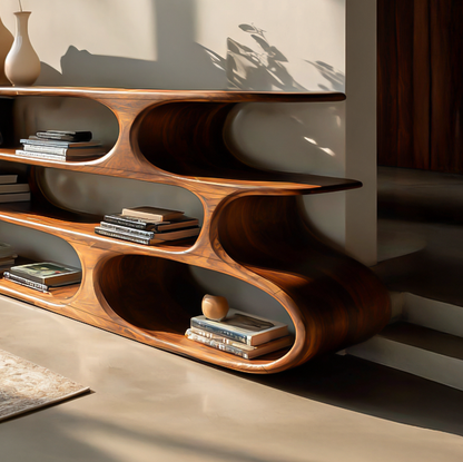 Modern Bookshelf With Sculptural Curves For Living Room Interior Kitchnce