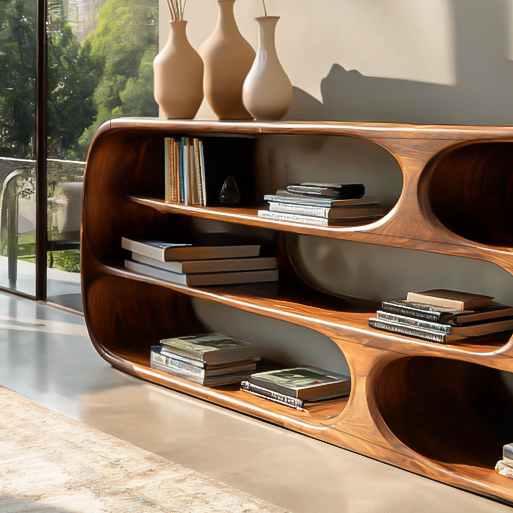 Modern Bookshelf With Sculptural Curves For Living Room Interior Kitchnce