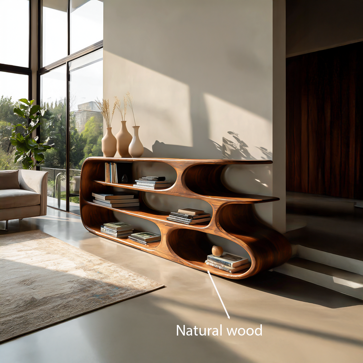 Modern Bookshelf With Sculptural Curves For Living Room Interior Kitchnce