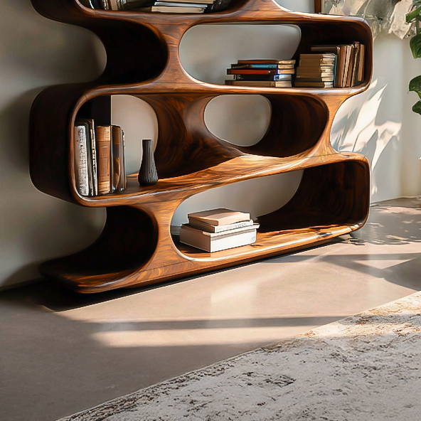 Statement Curved Bookcase For Modern Living Room Decor Kitchnce