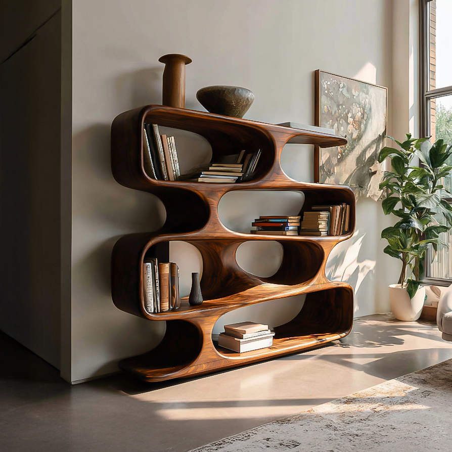 Statement Curved Bookcase For Modern Living Room Decor Kitchnce