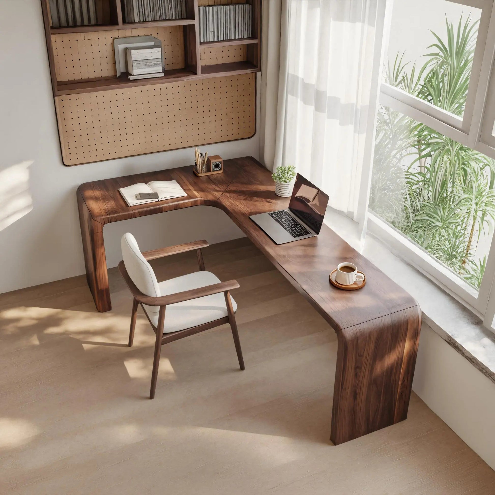 Modern L Shaped Desk With Smooth Curves For Home Office Kitchnce