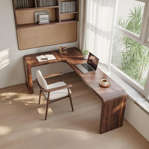 Modern L Shaped Desk With Smooth Curves For Home Office Kitchnce