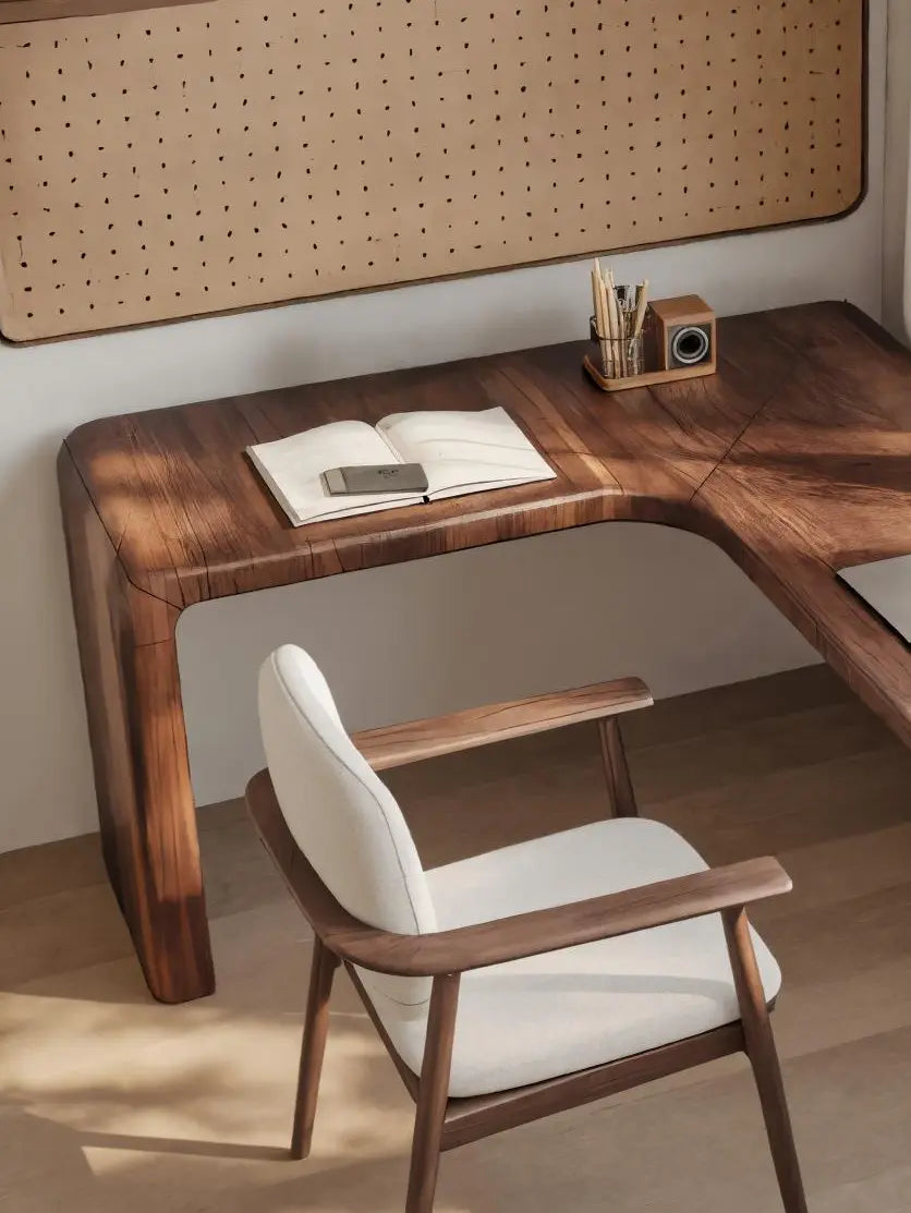 Modern L Shaped Desk With Smooth Curves For Home Office Kitchnce