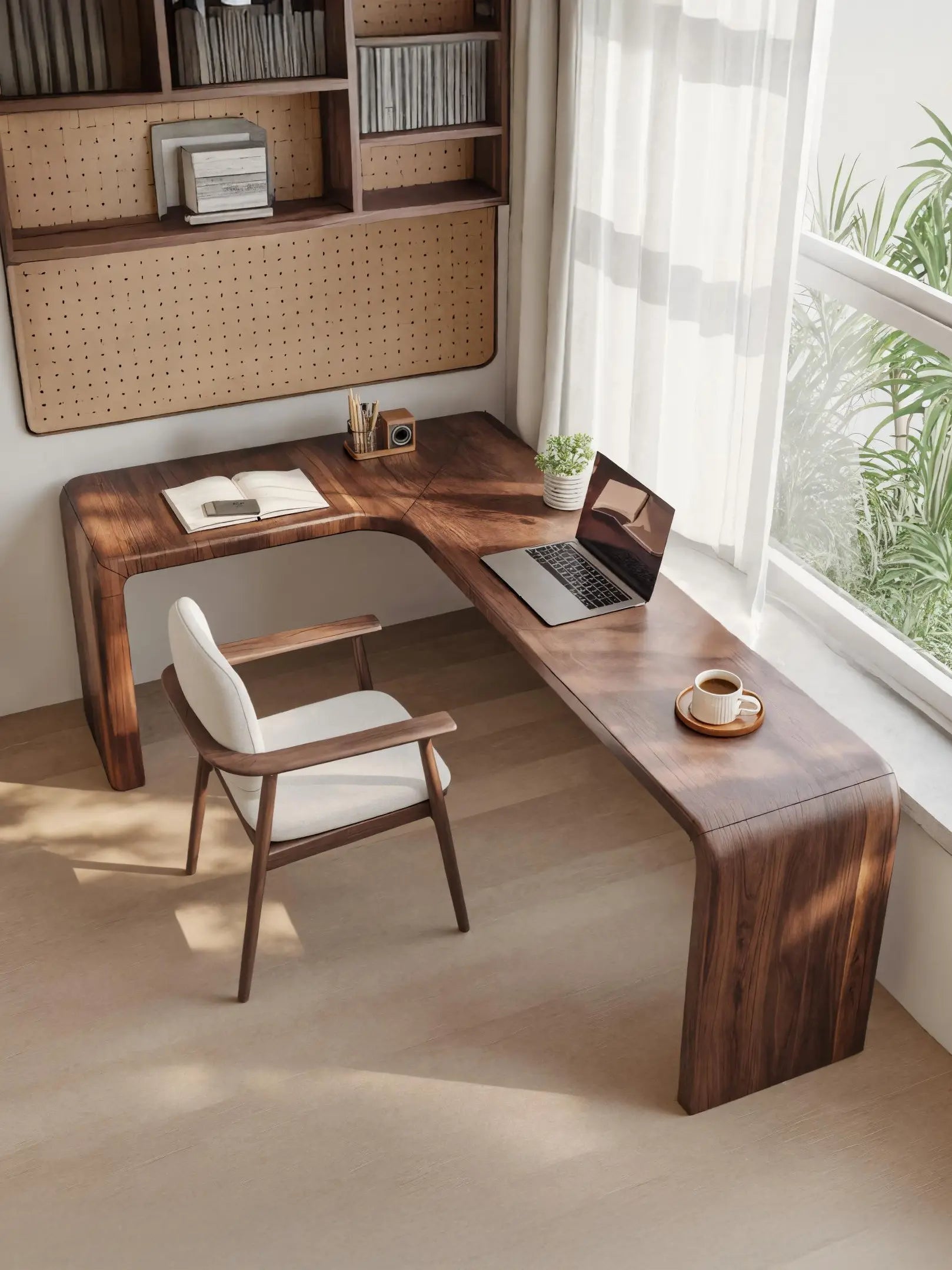 Modern L Shaped Desk With Smooth Curves For Home Office Kitchnce
