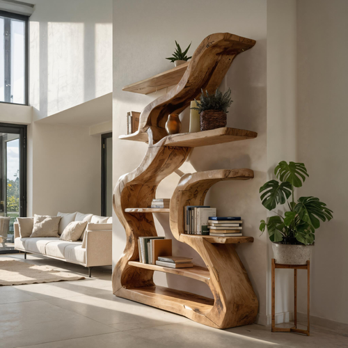 Organic Sculptural Bookshelf With Curved Design For Living Room Kitchnce