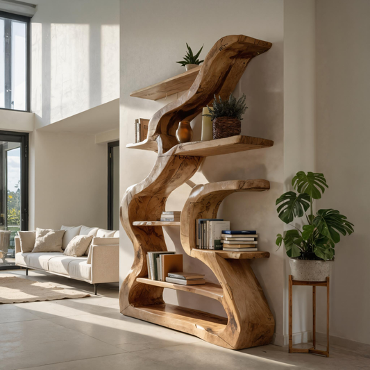 Organic Sculptural Bookshelf With Curved Design For Living Room Kitchnce