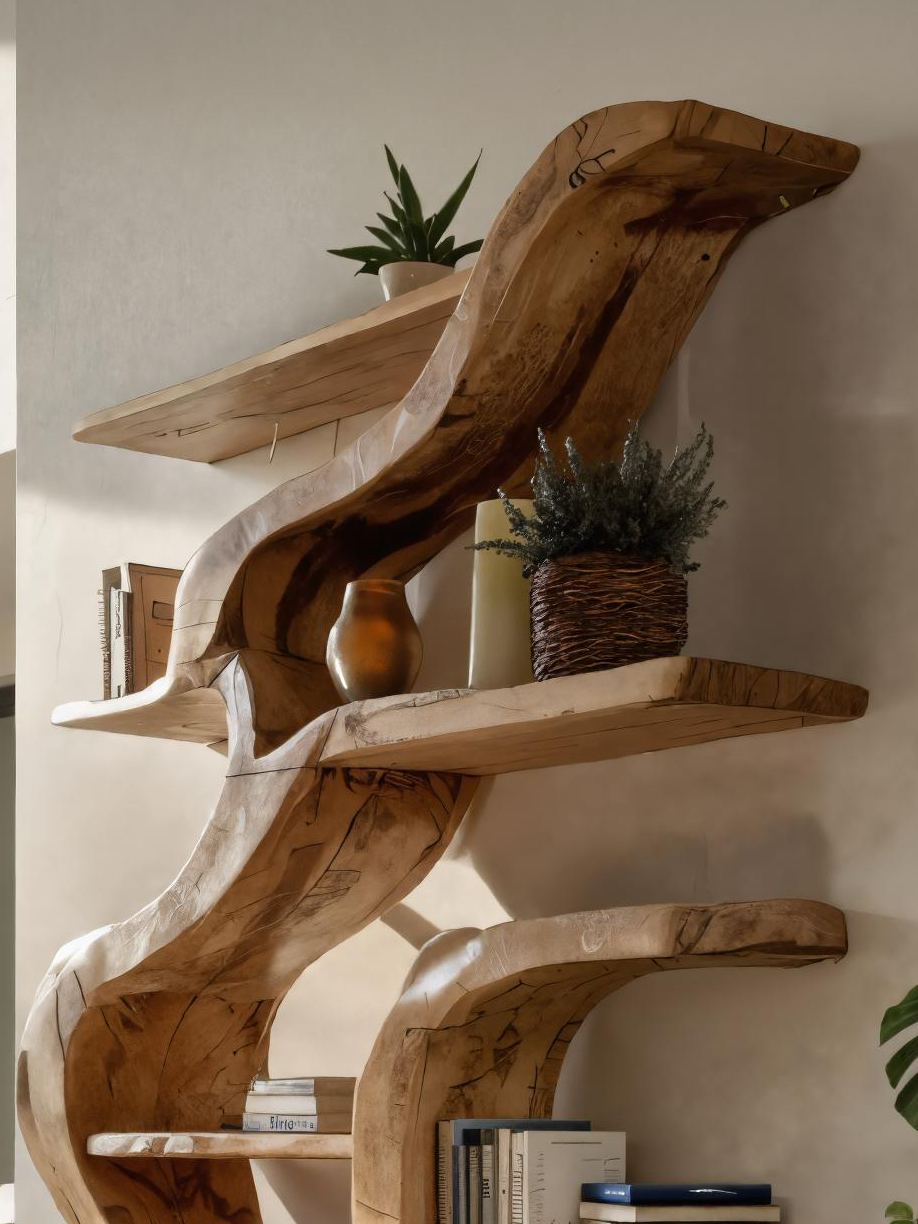 Organic Sculptural Bookshelf With Curved Design For Living Room Kitchnce