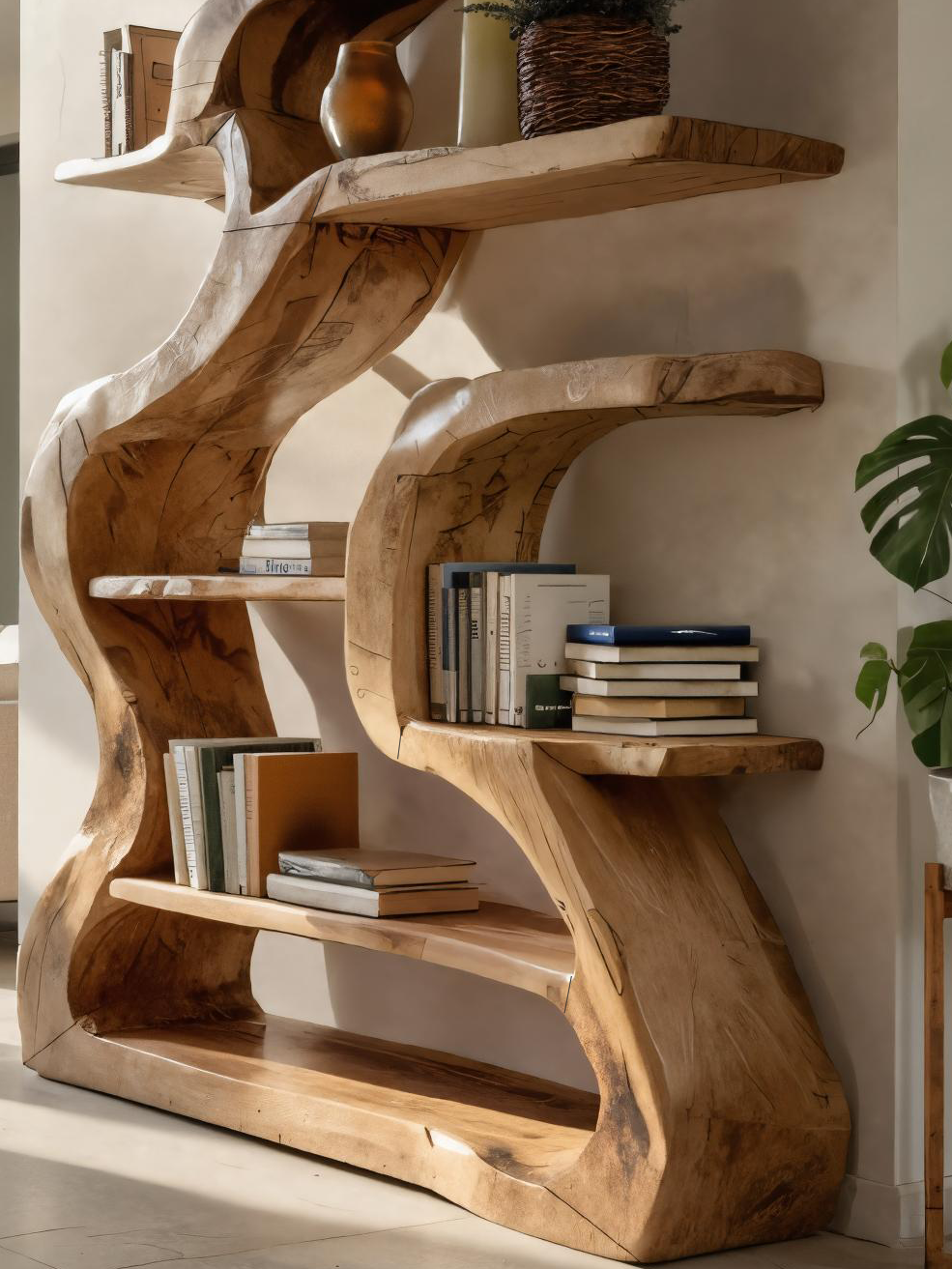 Organic Sculptural Bookshelf With Curved Design For Living Room Kitchnce