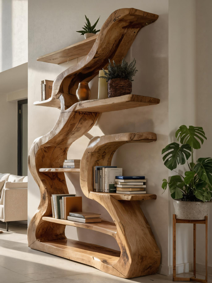 Organic Sculptural Bookshelf With Curved Design For Living Room Kitchnce