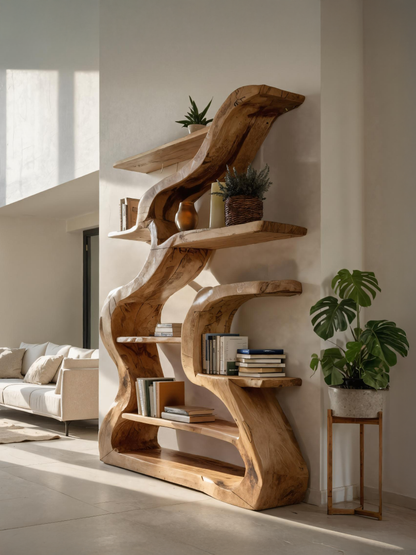 Organic Sculptural Bookshelf With Curved Design For Living Room Kitchnce
