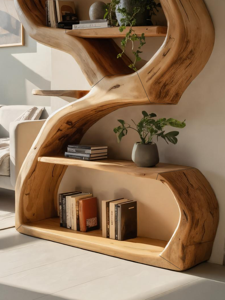 Modern Sculptural Bookshelf With S Shaped Design For Living Room Kitchnce