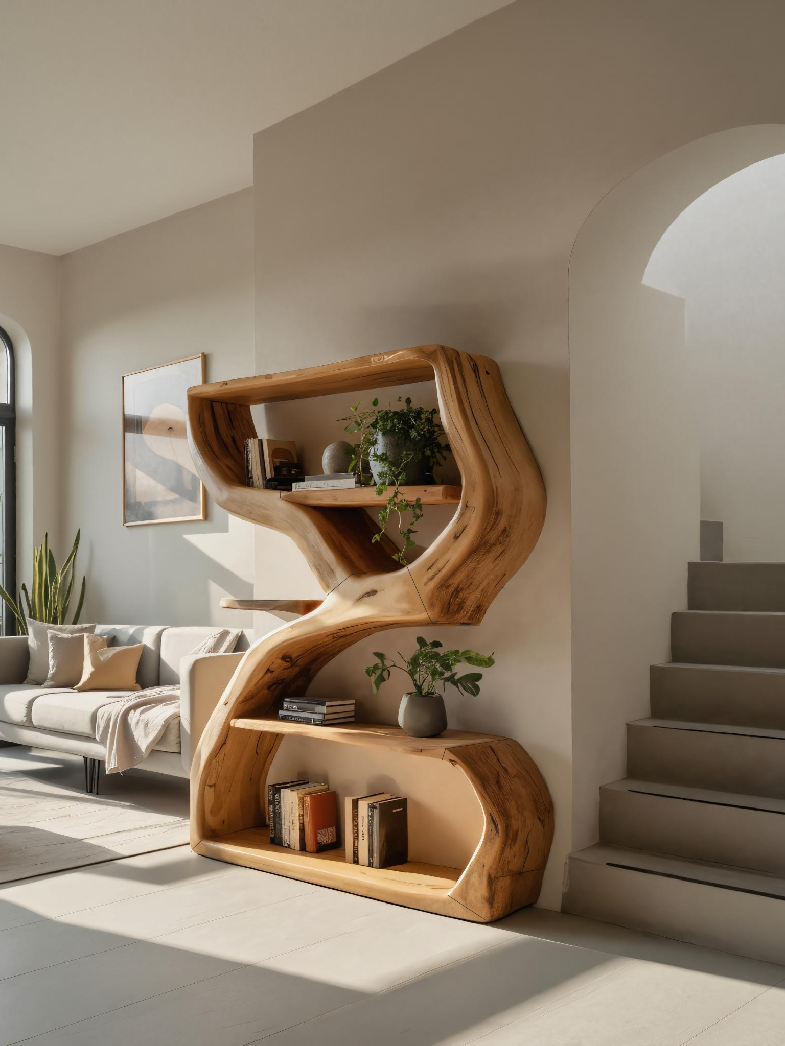 Modern Sculptural Bookshelf With S Shaped Design For Living Room Kitchnce