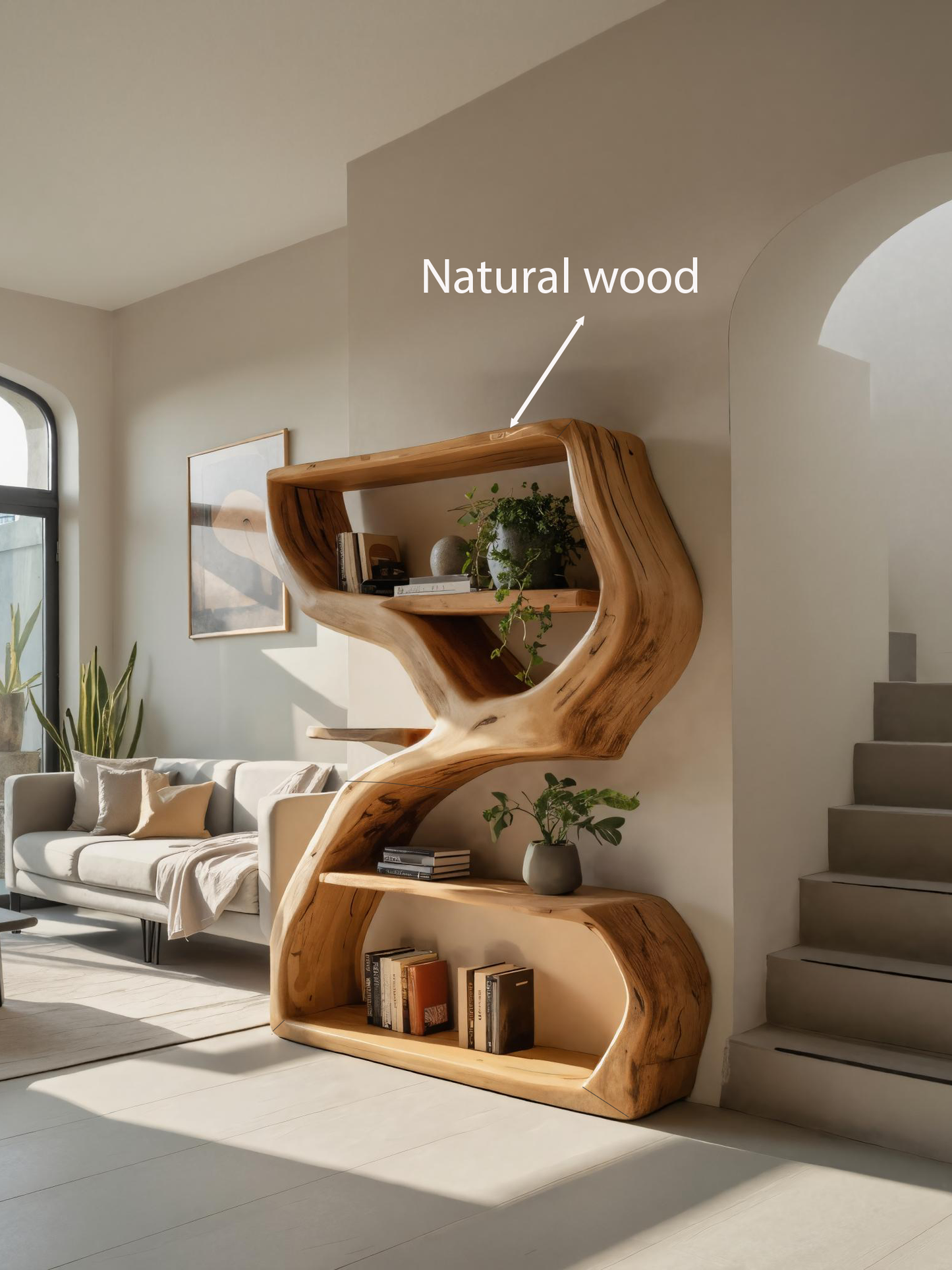 Modern Sculptural Bookshelf With S Shaped Design For Living Room Kitchnce