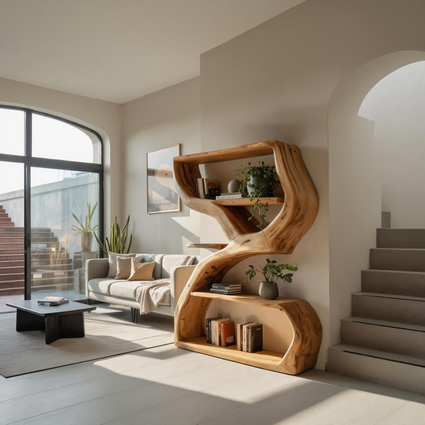 Modern Sculptural Bookshelf With S Shaped Design For Living Room Kitchnce
