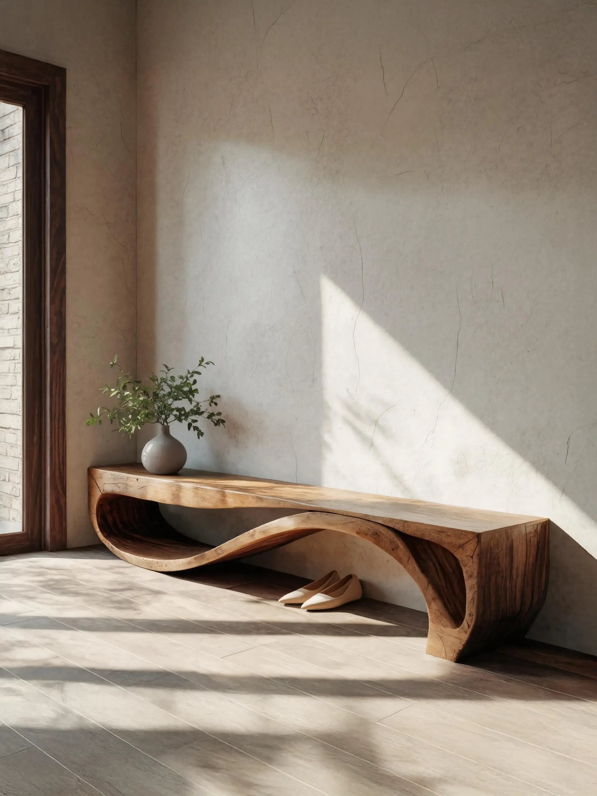Sculptural Bench With Wave Design For Entryway Kitchnce