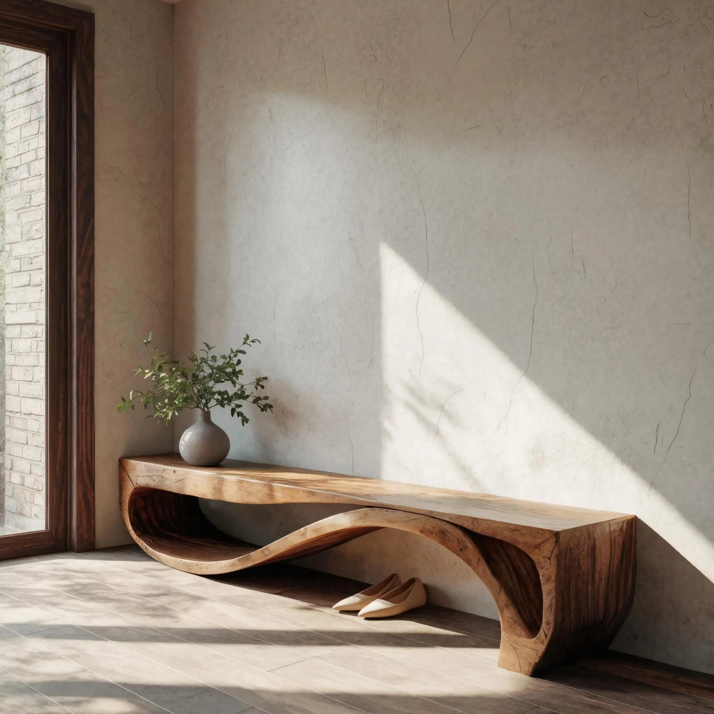 Sculptural Bench With Wave Design For Entryway Kitchnce