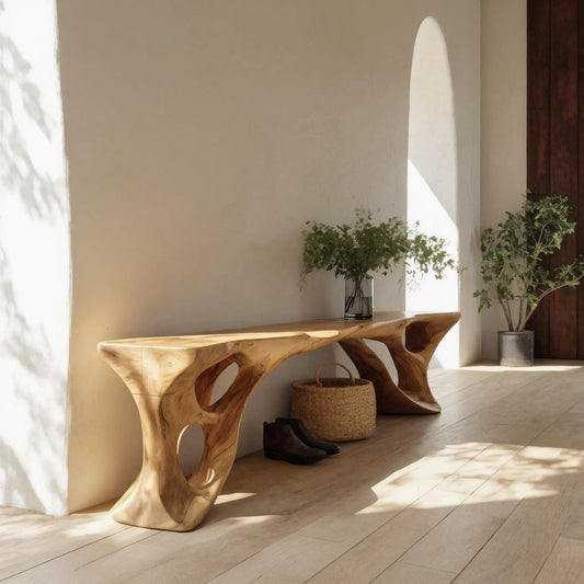 Sculptural Bench With Carved Design For Entryway Kitchnce