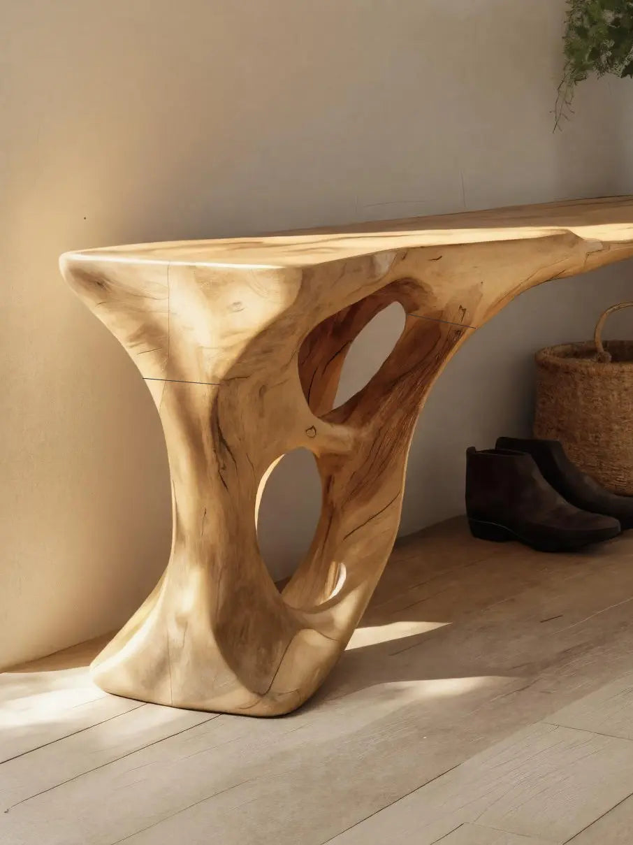 Sculptural Bench With Carved Design For Entryway Kitchnce