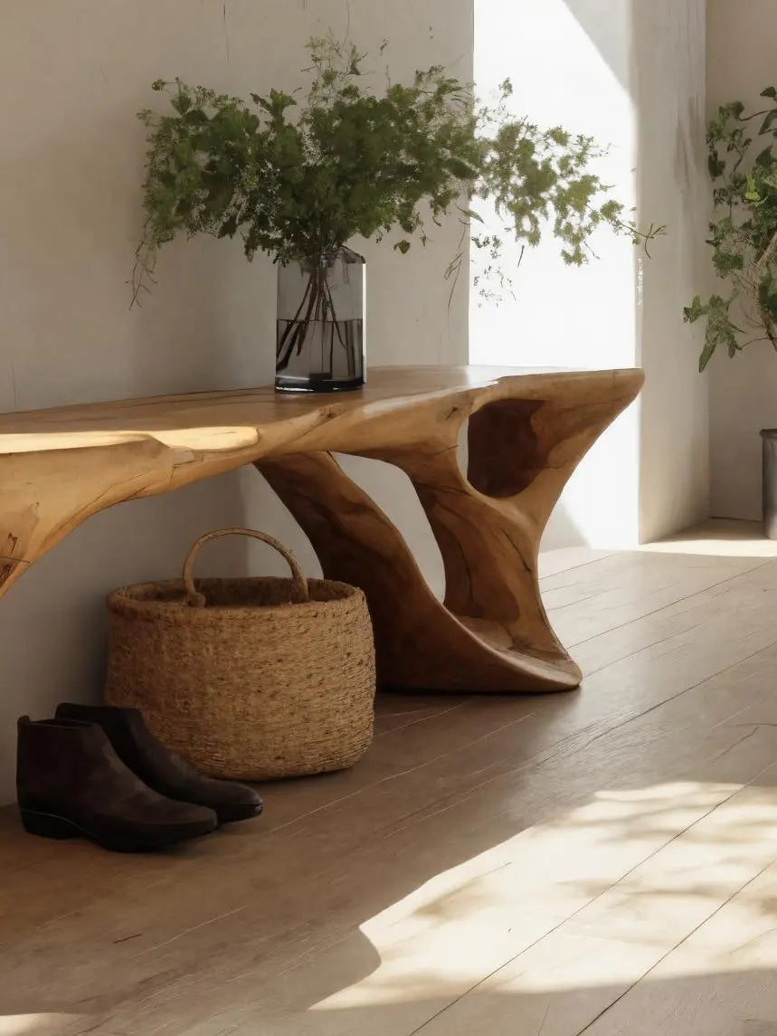 Sculptural Bench With Carved Design For Entryway Kitchnce
