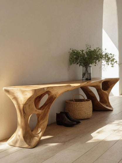 Sculptural Bench With Carved Design For Entryway Kitchnce
