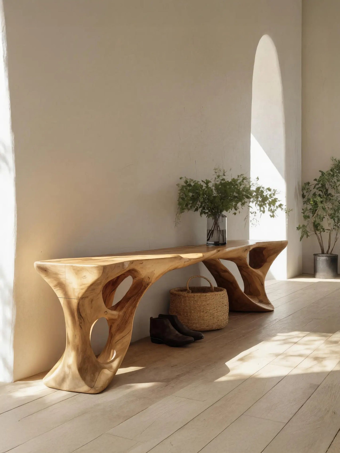 Sculptural Bench With Carved Design For Entryway Kitchnce
