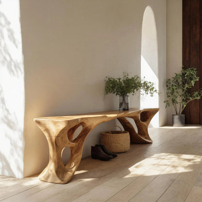 Sculptural Bench With Carved Design For Entryway Kitchnce
