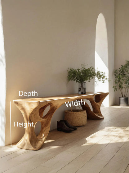 Sculptural Bench With Carved Design For Entryway Kitchnce