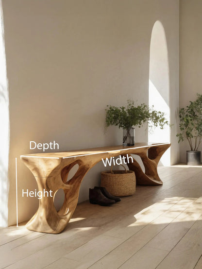 Sculptural Bench With Carved Design For Entryway Kitchnce