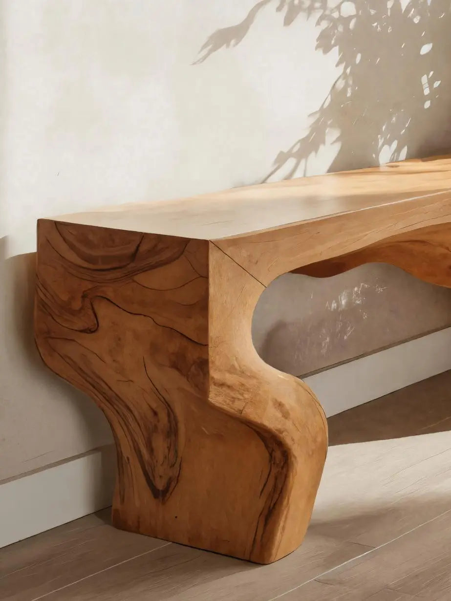 Sculptural Bench With Curved Carved Design For Entryway Kitchnce