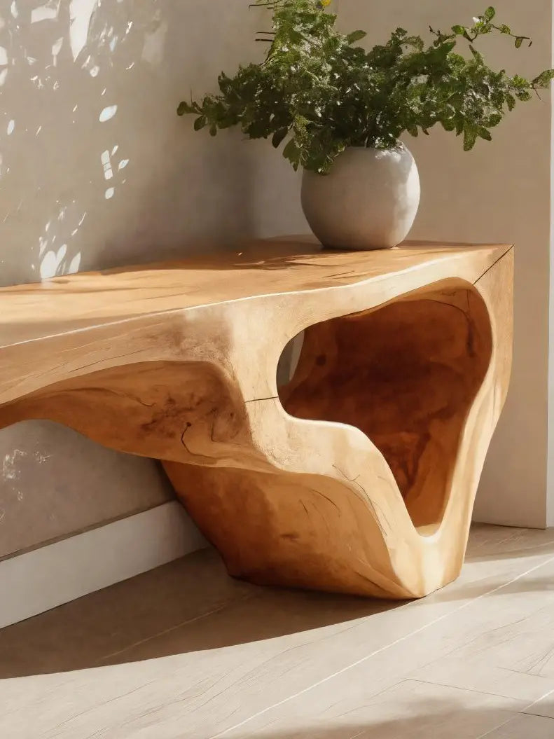 Sculptural Bench With Curved Carved Design For Entryway Kitchnce