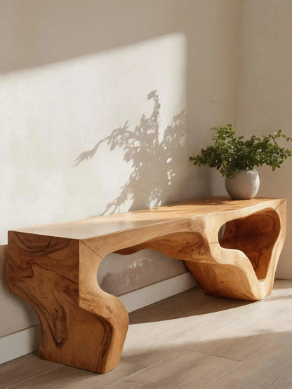 Sculptural Bench With Curved Carved Design For Entryway Kitchnce