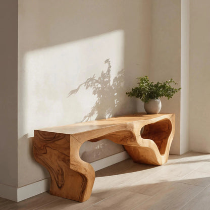 Sculptural Bench With Curved Carved Design For Entryway Kitchnce