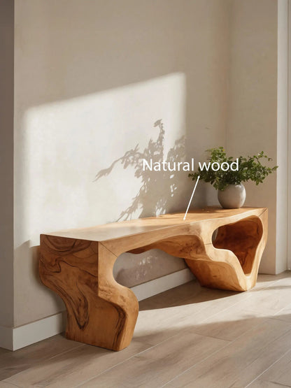Sculptural Bench With Curved Carved Design For Entryway Kitchnce
