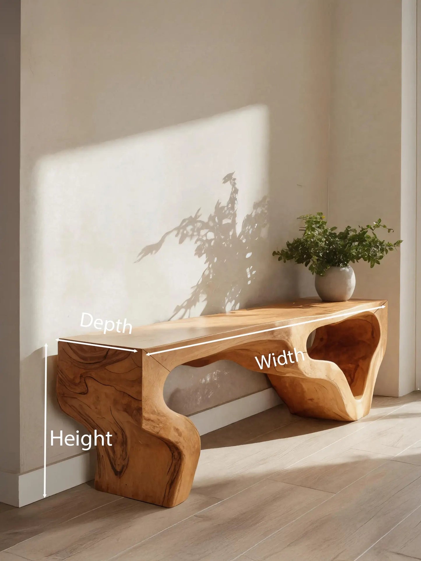 Sculptural Bench With Curved Carved Design For Entryway Kitchnce