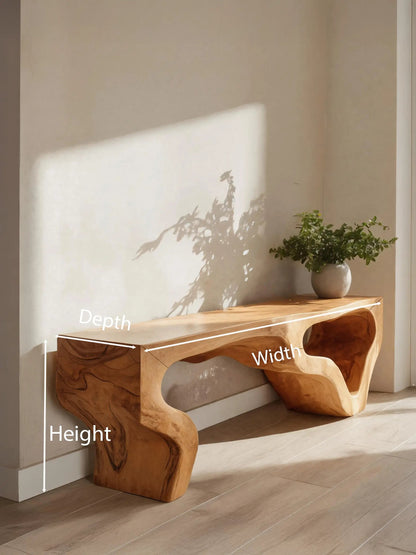 Sculptural Bench With Curved Carved Design For Entryway Kitchnce