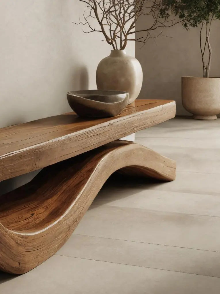 Modern Bench With Flowing Curved Base For Entryway Kitchnce
