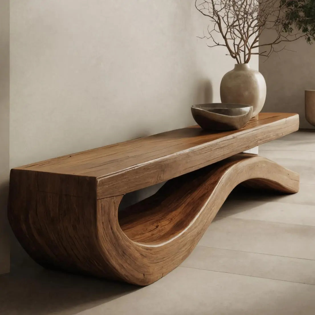 Modern Bench With Flowing Curved Base For Entryway Kitchnce