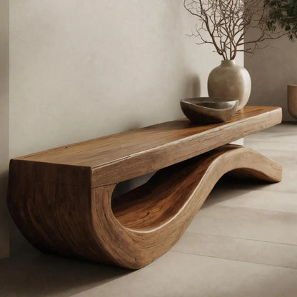 Modern Bench With Flowing Curved Base For Entryway Kitchnce