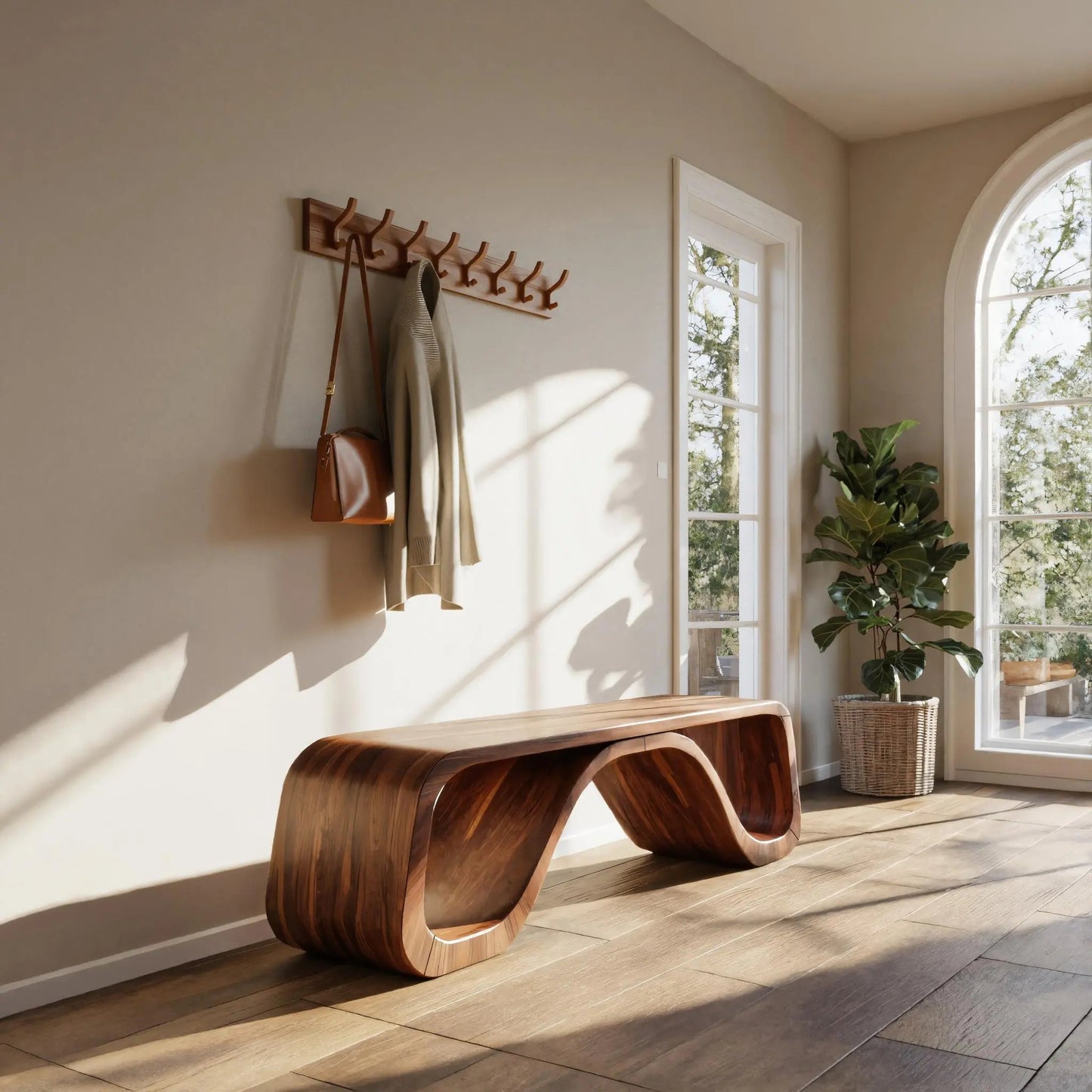 Modern Sculptural Bench With Curved Design For Hallway Kitchnce