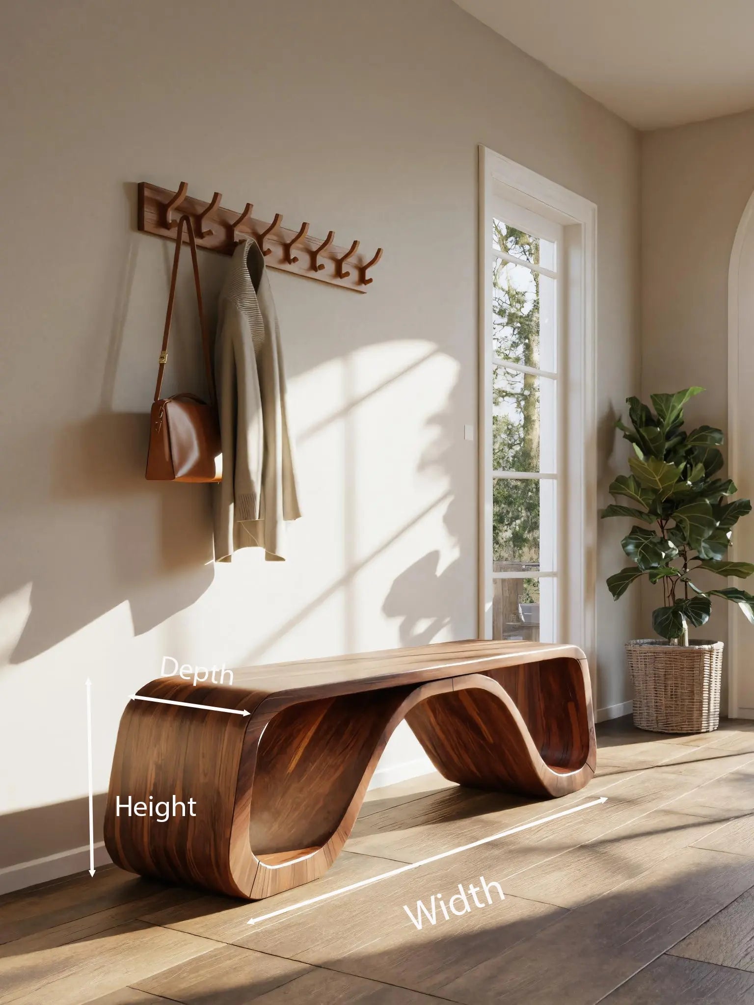 Modern Sculptural Bench With Curved Design For Hallway Kitchnce