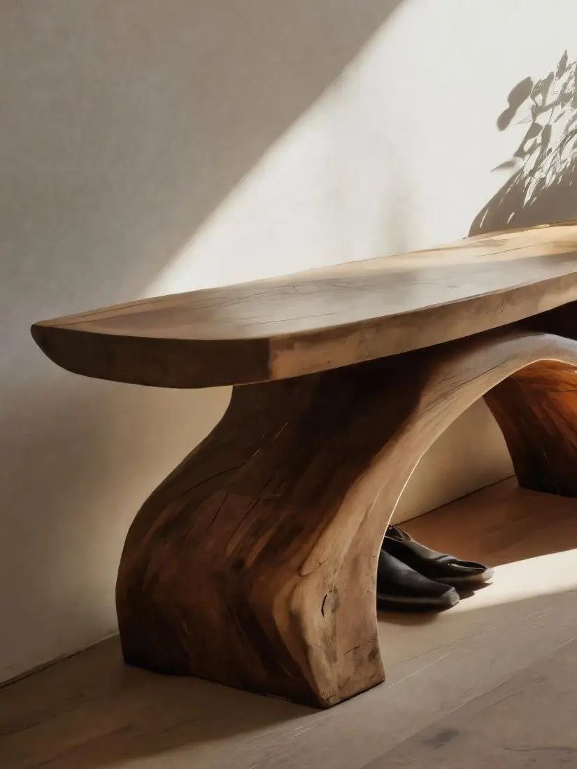 Rustic Bench With Curved Base For Living Room Kitchnce