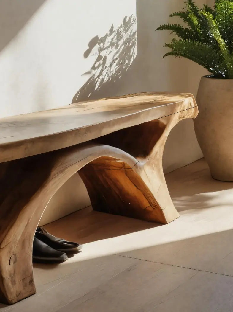 Rustic Bench With Curved Base For Living Room Kitchnce