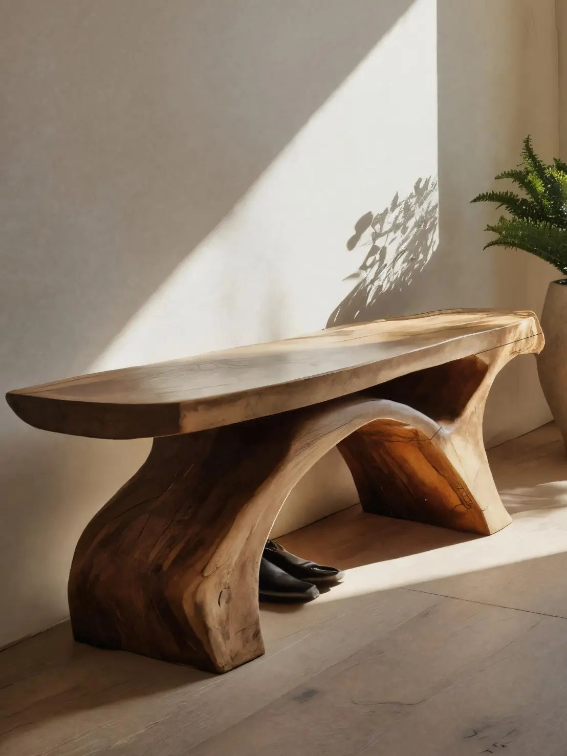 Rustic Bench With Curved Base For Living Room Kitchnce