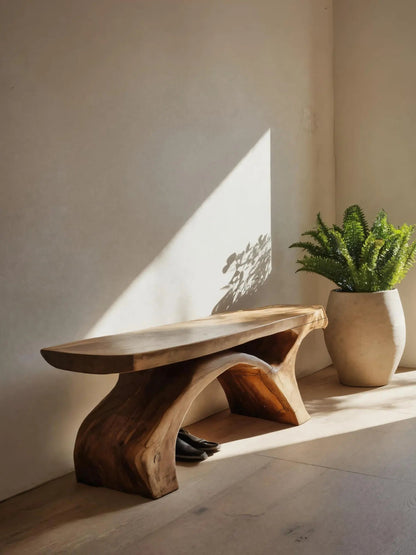 Rustic Bench With Curved Base For Living Room Kitchnce